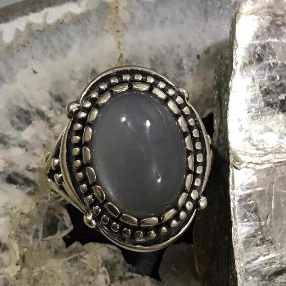 Carolyn Pollack Sterling Silver Oval Gray Agate Decorated Ring Size 9 For Women - Picture 4 of 10